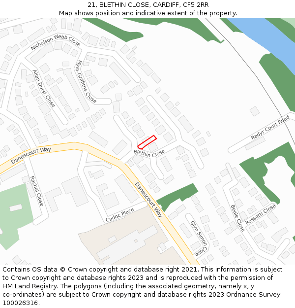 21, BLETHIN CLOSE, CARDIFF, CF5 2RR: Location map and indicative extent of plot