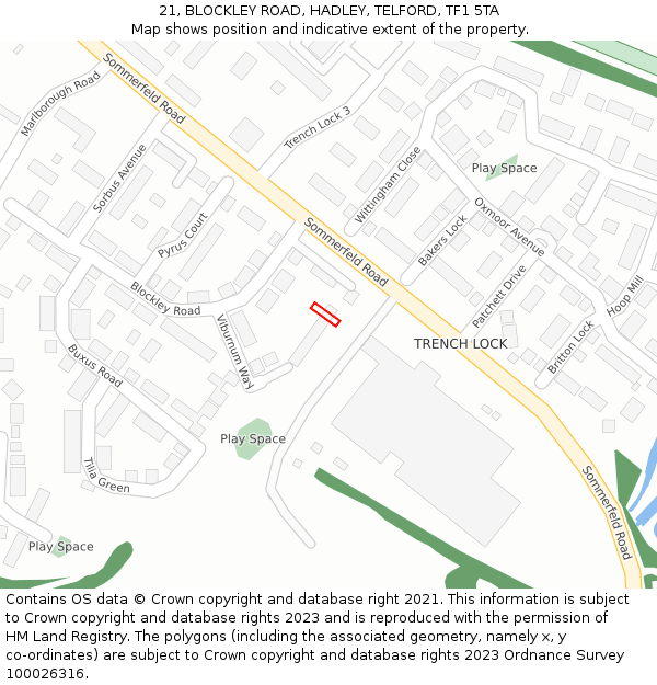 21, BLOCKLEY ROAD, HADLEY, TELFORD, TF1 5TA: Location map and indicative extent of plot