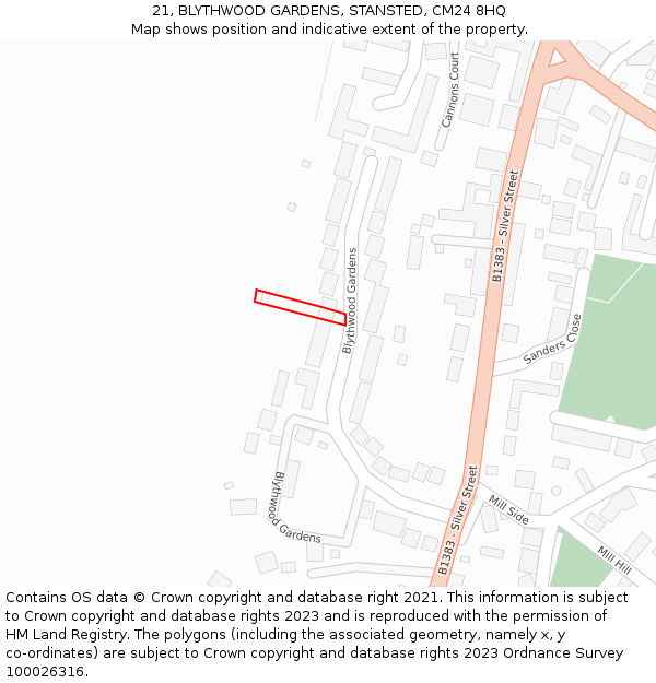 21, BLYTHWOOD GARDENS, STANSTED, CM24 8HQ: Location map and indicative extent of plot