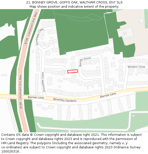 21, BONNEY GROVE, GOFFS OAK, WALTHAM CROSS, EN7 5LS: Location map and indicative extent of plot
