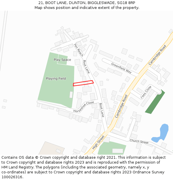 21, BOOT LANE, DUNTON, BIGGLESWADE, SG18 8RP: Location map and indicative extent of plot