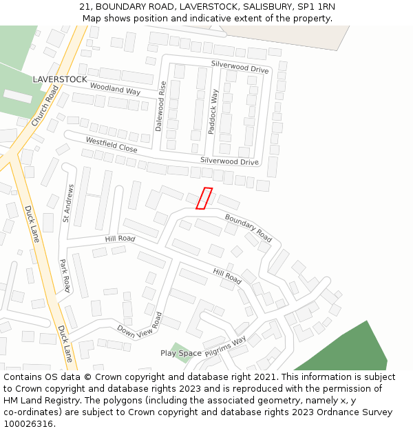 21, BOUNDARY ROAD, LAVERSTOCK, SALISBURY, SP1 1RN: Location map and indicative extent of plot