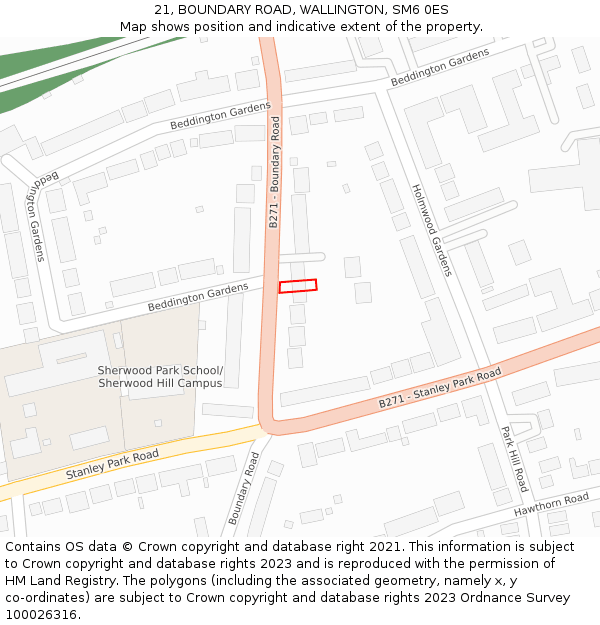 21, BOUNDARY ROAD, WALLINGTON, SM6 0ES: Location map and indicative extent of plot