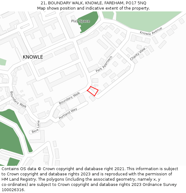 21, BOUNDARY WALK, KNOWLE, FAREHAM, PO17 5NQ: Location map and indicative extent of plot