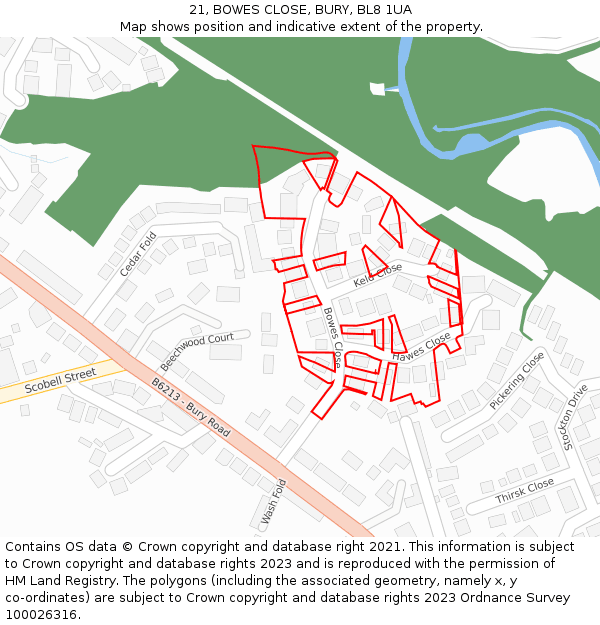 21, BOWES CLOSE, BURY, BL8 1UA: Location map and indicative extent of plot