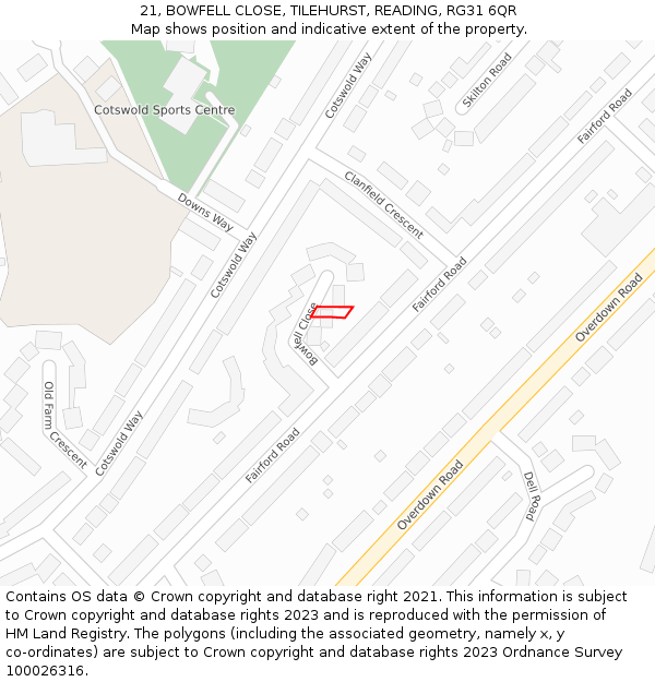 21, BOWFELL CLOSE, TILEHURST, READING, RG31 6QR: Location map and indicative extent of plot
