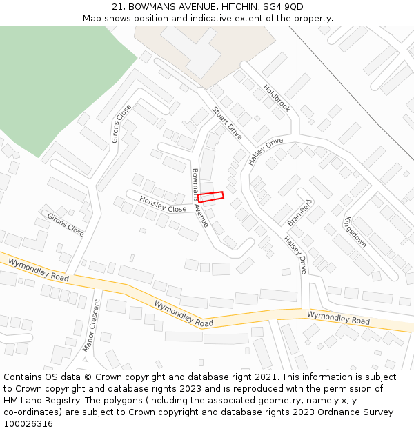 21, BOWMANS AVENUE, HITCHIN, SG4 9QD: Location map and indicative extent of plot