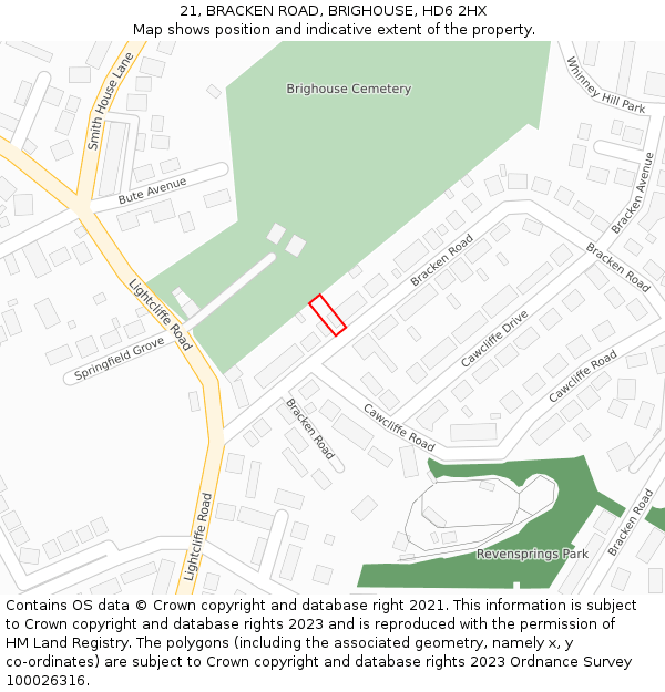 21, BRACKEN ROAD, BRIGHOUSE, HD6 2HX: Location map and indicative extent of plot