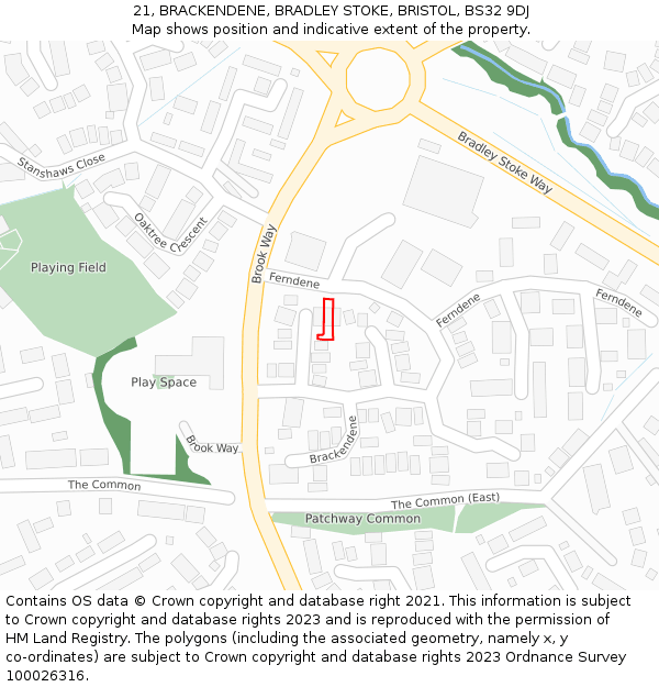 21, BRACKENDENE, BRADLEY STOKE, BRISTOL, BS32 9DJ: Location map and indicative extent of plot