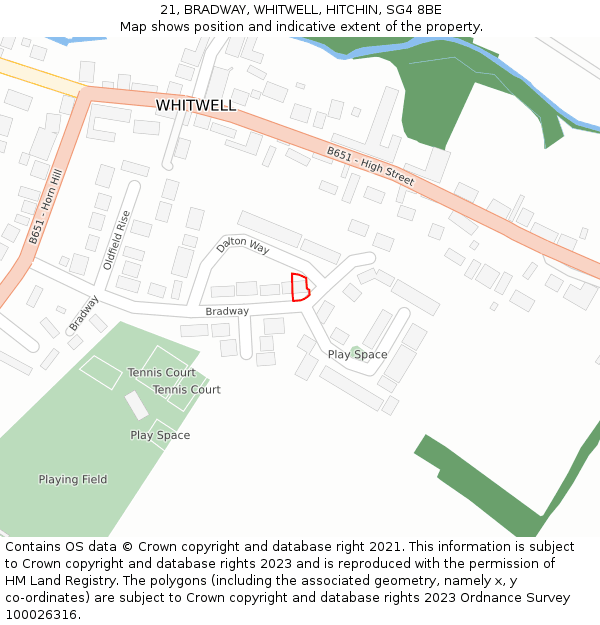 21, BRADWAY, WHITWELL, HITCHIN, SG4 8BE: Location map and indicative extent of plot