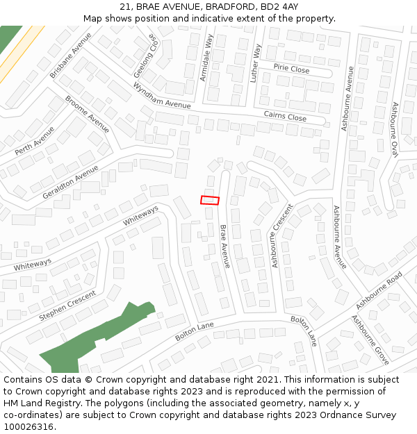 21, BRAE AVENUE, BRADFORD, BD2 4AY: Location map and indicative extent of plot