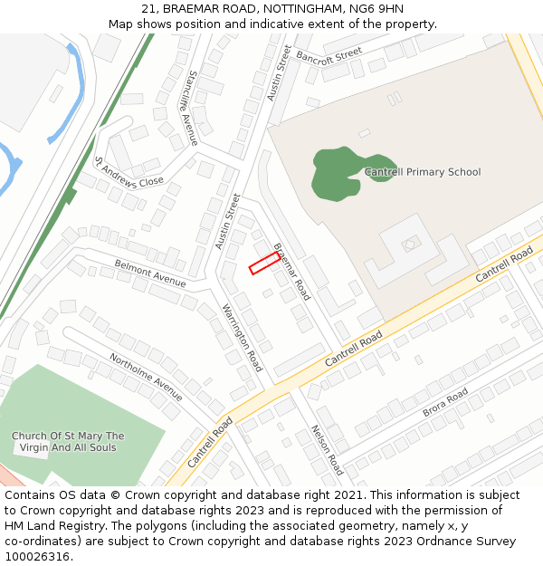 21, BRAEMAR ROAD, NOTTINGHAM, NG6 9HN: Location map and indicative extent of plot