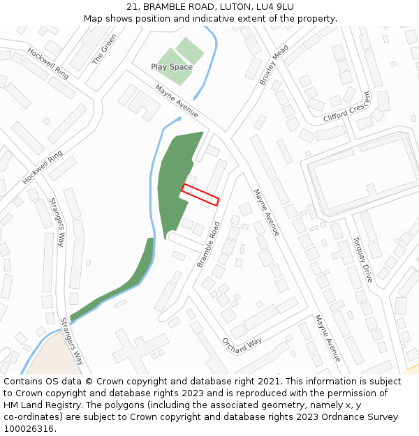 21, BRAMBLE ROAD, LUTON, LU4 9LU: Location map and indicative extent of plot