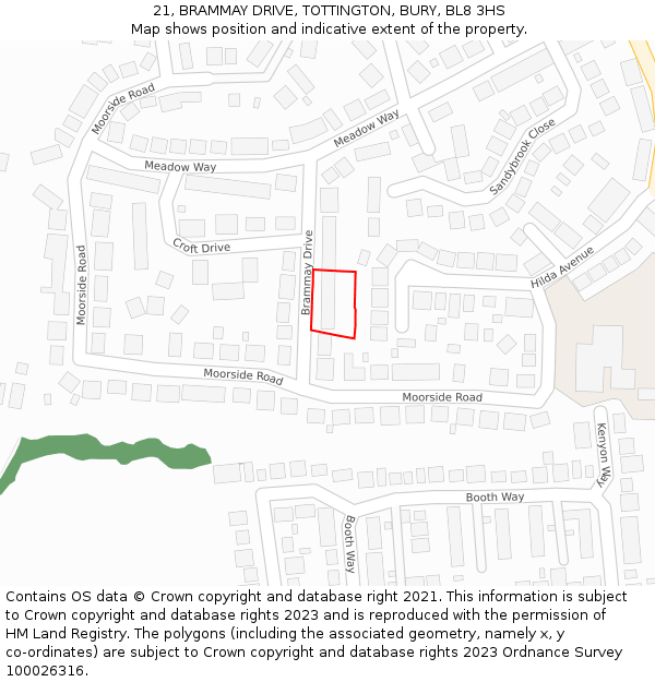 21, BRAMMAY DRIVE, TOTTINGTON, BURY, BL8 3HS: Location map and indicative extent of plot