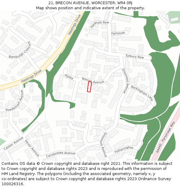 21, BRECON AVENUE, WORCESTER, WR4 0RJ: Location map and indicative extent of plot