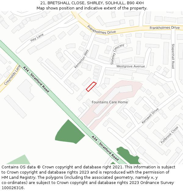 21, BRETSHALL CLOSE, SHIRLEY, SOLIHULL, B90 4XH: Location map and indicative extent of plot