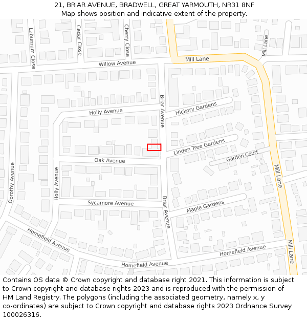 21, BRIAR AVENUE, BRADWELL, GREAT YARMOUTH, NR31 8NF: Location map and indicative extent of plot