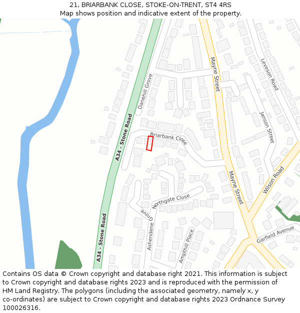 21, BRIARBANK CLOSE, STOKE-ON-TRENT, ST4 4RS: Location map and indicative extent of plot