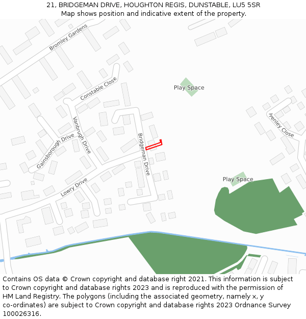 21, BRIDGEMAN DRIVE, HOUGHTON REGIS, DUNSTABLE, LU5 5SR: Location map and indicative extent of plot