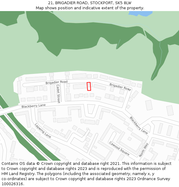 21, BRIGADIER ROAD, STOCKPORT, SK5 8LW: Location map and indicative extent of plot