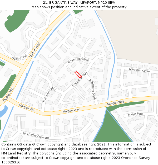 21, BRIGANTINE WAY, NEWPORT, NP10 8EW: Location map and indicative extent of plot