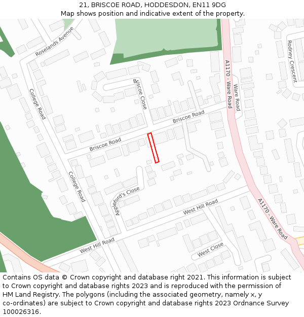 21, BRISCOE ROAD, HODDESDON, EN11 9DG: Location map and indicative extent of plot