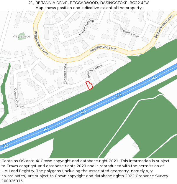 21, BRITANNIA DRIVE, BEGGARWOOD, BASINGSTOKE, RG22 4FW: Location map and indicative extent of plot