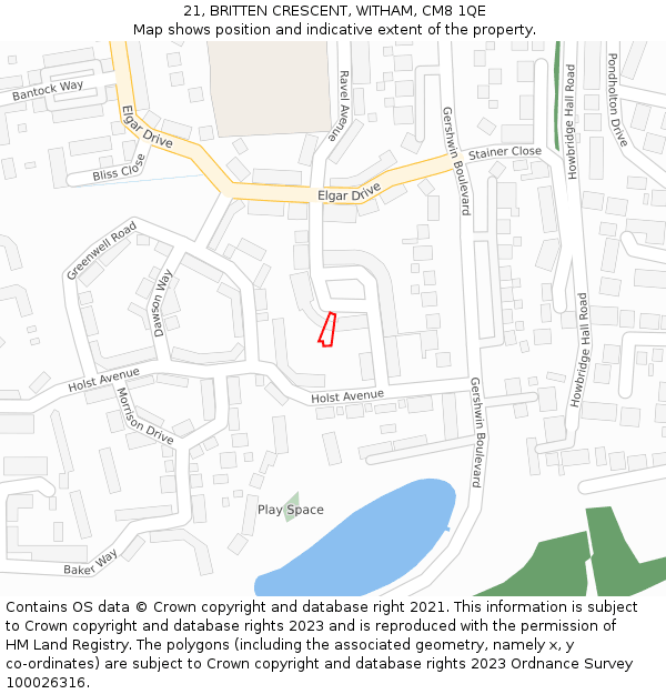 21, BRITTEN CRESCENT, WITHAM, CM8 1QE: Location map and indicative extent of plot