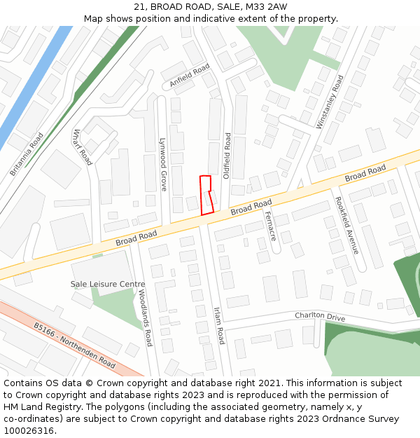 21, BROAD ROAD, SALE, M33 2AW: Location map and indicative extent of plot