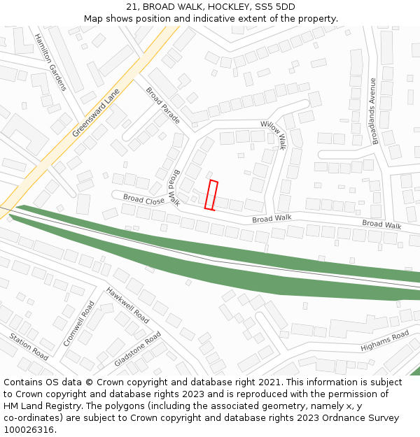 21, BROAD WALK, HOCKLEY, SS5 5DD: Location map and indicative extent of plot