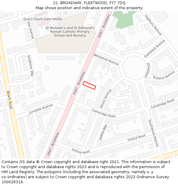 21, BROADWAY, FLEETWOOD, FY7 7DQ: Location map and indicative extent of plot