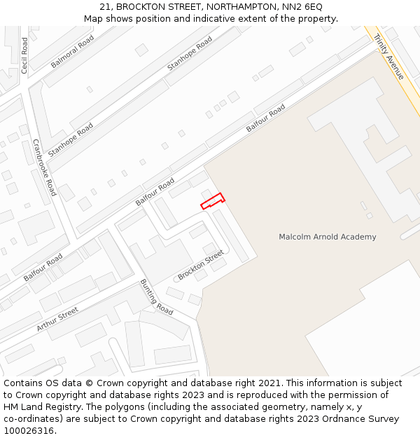 21, BROCKTON STREET, NORTHAMPTON, NN2 6EQ: Location map and indicative extent of plot