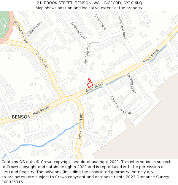 21, BROOK STREET, BENSON, WALLINGFORD, OX10 6LQ: Location map and indicative extent of plot