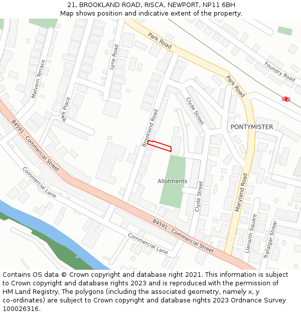 21, BROOKLAND ROAD, RISCA, NEWPORT, NP11 6BH: Location map and indicative extent of plot