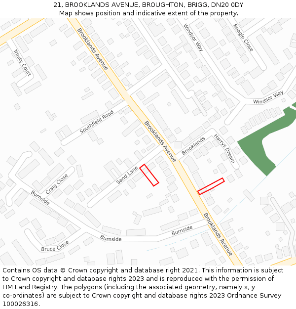 21, BROOKLANDS AVENUE, BROUGHTON, BRIGG, DN20 0DY: Location map and indicative extent of plot