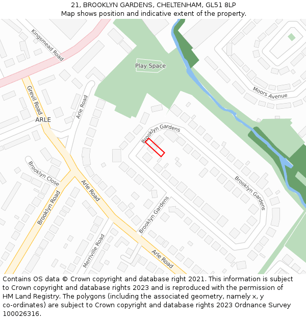 21, BROOKLYN GARDENS, CHELTENHAM, GL51 8LP: Location map and indicative extent of plot