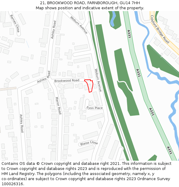 21, BROOKWOOD ROAD, FARNBOROUGH, GU14 7HH: Location map and indicative extent of plot