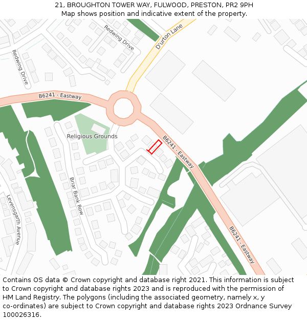 21, BROUGHTON TOWER WAY, FULWOOD, PRESTON, PR2 9PH: Location map and indicative extent of plot