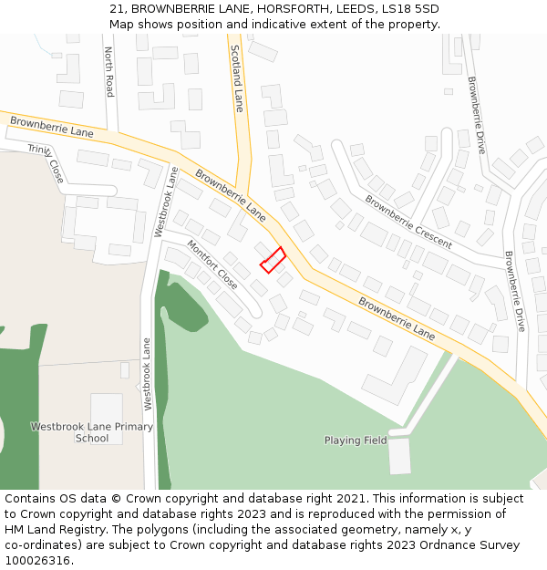 21, BROWNBERRIE LANE, HORSFORTH, LEEDS, LS18 5SD: Location map and indicative extent of plot