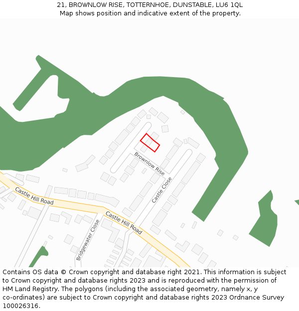 21, BROWNLOW RISE, TOTTERNHOE, DUNSTABLE, LU6 1QL: Location map and indicative extent of plot