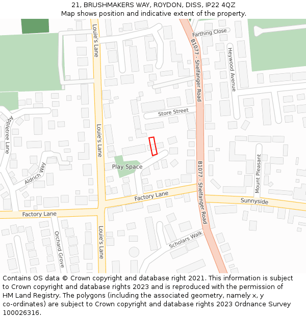 21, BRUSHMAKERS WAY, ROYDON, DISS, IP22 4QZ: Location map and indicative extent of plot