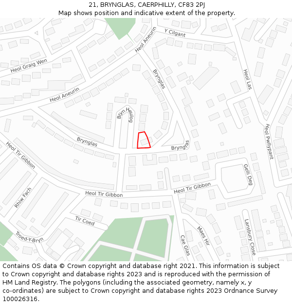 21, BRYNGLAS, CAERPHILLY, CF83 2PJ: Location map and indicative extent of plot