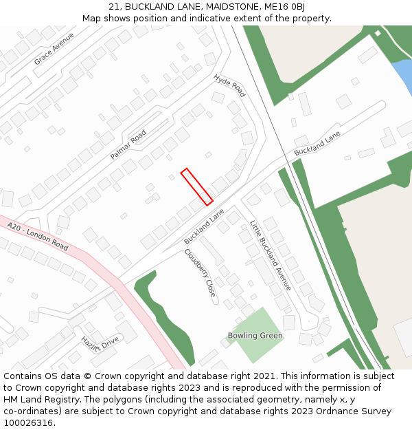 21, BUCKLAND LANE, MAIDSTONE, ME16 0BJ: Location map and indicative extent of plot