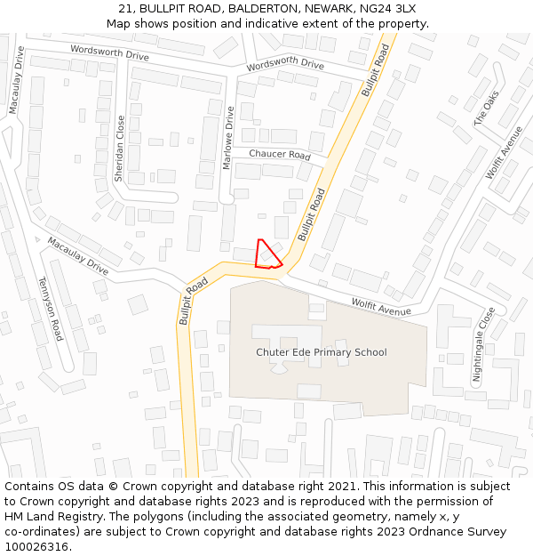 21, BULLPIT ROAD, BALDERTON, NEWARK, NG24 3LX: Location map and indicative extent of plot