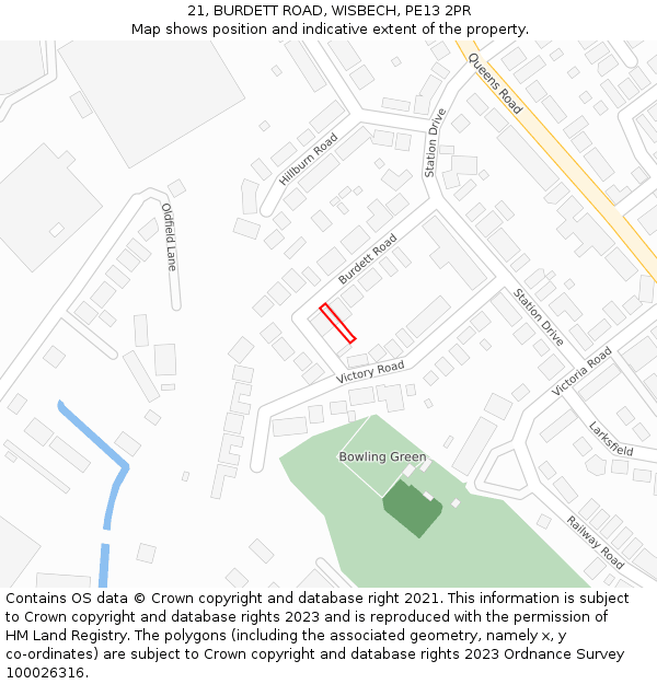 21, BURDETT ROAD, WISBECH, PE13 2PR: Location map and indicative extent of plot