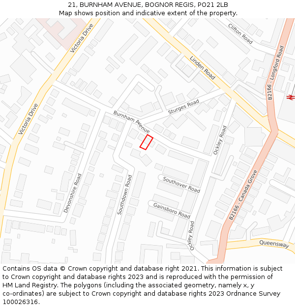 21, BURNHAM AVENUE, BOGNOR REGIS, PO21 2LB: Location map and indicative extent of plot