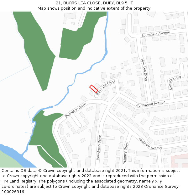 21, BURRS LEA CLOSE, BURY, BL9 5HT: Location map and indicative extent of plot