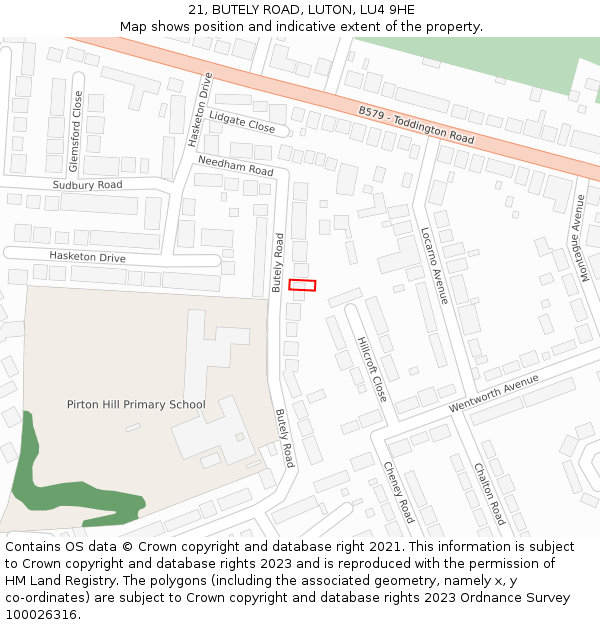 21, BUTELY ROAD, LUTON, LU4 9HE: Location map and indicative extent of plot