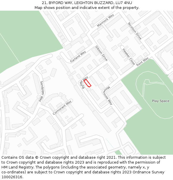 21, BYFORD WAY, LEIGHTON BUZZARD, LU7 4NU: Location map and indicative extent of plot