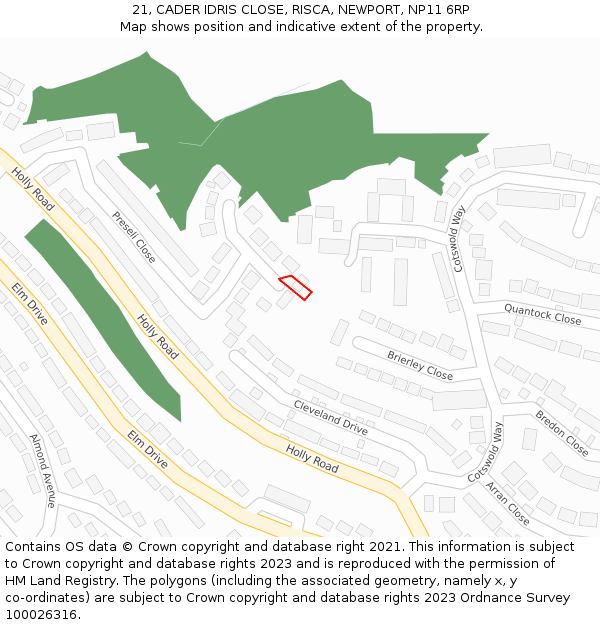 21, CADER IDRIS CLOSE, RISCA, NEWPORT, NP11 6RP: Location map and indicative extent of plot